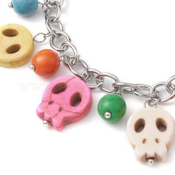 Halloween Dyed Synthetic Turquoise Skull Pendant Brass Cable Chains Bracelets&nbsp;BJEW-TA00471