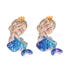 クリア樹脂カボション  キラキラのスパンコール付き  人魚の形  ブルー  35.5x23x7.5mm&nbsp;CRES-N018-054