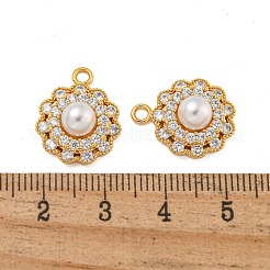 真鍮製マイクロパヴェキュービックジルコニアペンダント  absプラスチックパール  花  18KGP本金メッキ  17.5x14x7mm  穴：2mm&nbsp;X1-KK-U036-06G