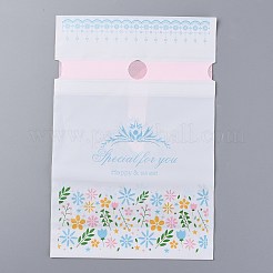 プラスチック製のベーキングバッグ  巾着袋  クリスマスの結婚披露宴の誕生日の婚約の休日の好意のために  長方形  ホワイト  草の模様  22.3x15.1cm  約45~50個/袋&nbsp;ABAG-O003-14