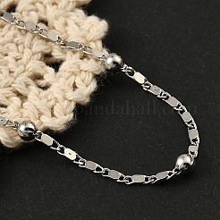 女性用ラックメッキ真鍮リンクチェーンブレスレット  真鍮の丸型ブラッド付き  カドミウムフリー＆鉛フリー  901ステンレススチール留め具  長持ちメッキ  プラチナ  6-1/4インチ（16cm）&nbsp;BJEW-G735-03P