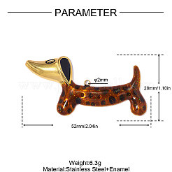 304ステンレススチールエナメルペンダント  犬のチャーム  イオンプレーティング（ip）  18KGP本金メッキ  サドルブラウン  52x28mm  穴：2mm&nbsp;STAS-OY019-31G