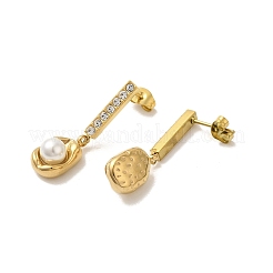 Ion Plating(IP) 304 Stainless Steel Inlay Rhinestone & Imitation Pearl Stud Earrings for Women&nbsp;EJEW-M024-03G