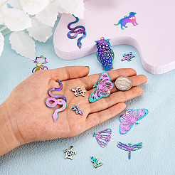 36Pcs 9 Style Ion Plating(IP) 201 Stainless Steel Filigree Pendants&nbsp;STAS-CW0001-05