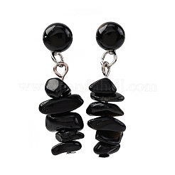 Natural Obsidian Dangle Stud Earrings&nbsp;EJEW-JE06371-07