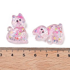 透明樹脂の蝶結びの子猫のデコデンカボション  キラキラパウダーを塗った猫の形  ピンク  28x20x7mm&nbsp;RESI-M045-07A