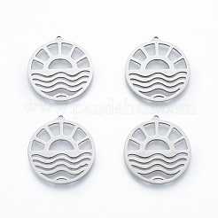変色しない201ステンレススチールペンダント  太陽とフラットラウンド  ステンレス鋼色  27x25x1mm  穴：1.4mm&nbsp;STAS-N090-LA912-1