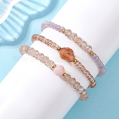 女性用ガラスビーズストレッチブレスレット3個、3スタイル  ラウンド  ミックスカラー  ビーズ：3~6mm  内径：2-1/8~2-1/8インチ（5.3~5.5cm）&nbsp;BJEW-JB12880