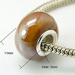 Rondelle Chocolate Handmade Porcelain Large Hole European Beads&nbsp;X-OPDL-G001-14