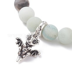 Natural Frosted Flower Amazonite Round Beaded Stretch Bracelet with Dragon Charm&nbsp;BJEW-JB07596