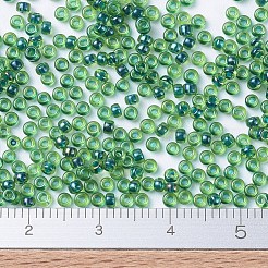 MIYUKIラウンドロカイユビーズ  日本製シードビーズ  （rr332)ダークブルーの裏地付きグリーンab  11/0  2x1.3mm  穴：0.8mm  約5500個/50g&nbsp;SEED-X0054-RR0332