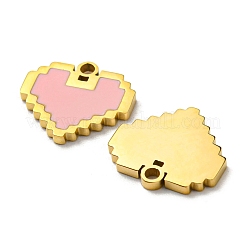 304ステンレススチールエナメルチャーム  ハートチャーム  ピンク  14KGP本金メッキ  12x13x1.5mm  穴：1.5mm&nbsp;STAS-L022-005G