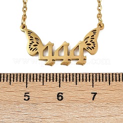 201ステンレススチールの数字444と蝶の羽のペンダントネックレス  ゴールドカラー  18.82インチ（47.8cm）&nbsp;LS-NJEW-P332-01B-G