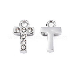 304ステンレススチールチャーム  クリスタルラインストーン付き  文字L  文字.t  10~10.5x2~8x2mm  穴：1.2mm&nbsp;STAS-N095-137T