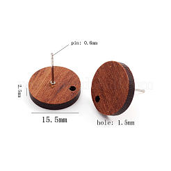 Coconut Brown Wood Stud Earring Findings&nbsp;EJEW-CJC0001-13