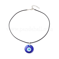 Blue Lampwork Evil Eye Pendant Necklace with Waxed Cord for Women&nbsp;NJEW-JN03955-04