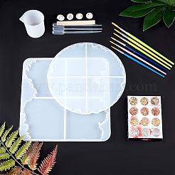 DIYカップマット作り  プラスチック製のアートブラシペンとピペット  シリコーン計量カップとモールド  ラテックス指サック  アルミ箔  木の棒  ミックスカラー  金型：210x8.5mm  233x234x10mm  2個/セット&nbsp;DIY-OC0002-22