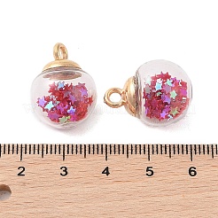 ガラスの丸いペンダント  プラスチック製の金具とフォームグリッター付き  フクシア  21x16mm  穴：2.5mm&nbsp;GLAA-P063-01G-01