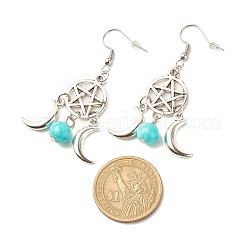 Woven Net with Natural Mashan Jade Dangle Earrings&nbsp;EJEW-JE04945-02