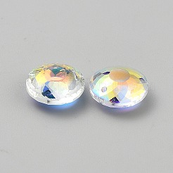 電気メッキガラスチャーム  フラットラウンド  多面カット  クリアAB  18x8.5mm  穴：1.6mm&nbsp;FIND-WH0148-718