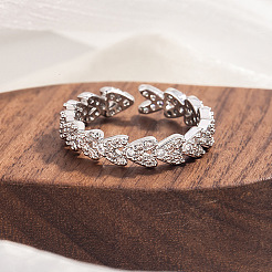 Brass Micro Pave Clear Cubic Zirconia Cuff Open Rings for Women&nbsp;WG065A2-02