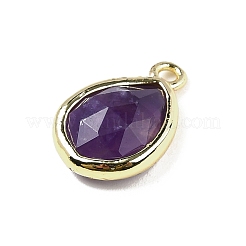 天然アメジストのファセットペンダント  ラックメッキ金メッキ真鍮ティアドロップチャーム  14x9.5x4mm  穴：1.4mm&nbsp;G-U019-05G-01
