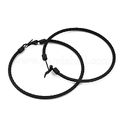イオンプレーティング（IP）304ステンレススチールリングフープピアス女性用  ブラック  61x4mm&nbsp;EJEW-M023-08F