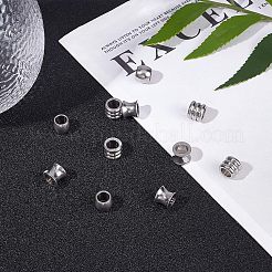 304ステンレススチールヨーロピアンビーズ  大穴ビーズ  花瓶/柱/バレル  ステンレス鋼色  10x8mm  穴：6mm  3形状  10個/形  30個/箱&nbsp;STAS-UN0013-28P
