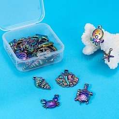 20個10スタイルアロイペンダント  カドミウムフリー＆ニッケルフリー＆鉛フリー  混合海洋動物の形  虹色  14~30x8~24x2~5.5mm  穴：1.5~2.5mm  2個/スタイル&nbsp;FIND-LS0001-22MC
