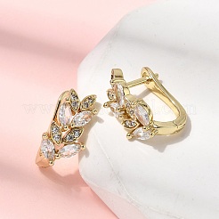 Leaf Brass Micro Pave Clear Cubic Zirconia Hoop Earrings&nbsp;EJEW-H180-29G