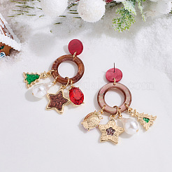 Christmas Brass Enamel Dangle Stud Earrings&nbsp;FS-WG0512A-01