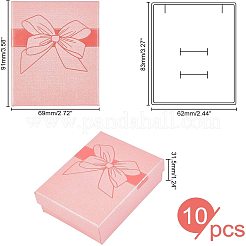 厚紙製ジュエリーボックス10個  内部のスポンジ  長方形  ちょう結びの模様  ピンク  9.1x6.9x3.15cm&nbsp;CBOX-PH0002-09A