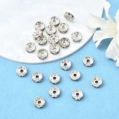 真鍮グレードBラインストーンスペーサービーズ  カドミウムフリー＆鉛フリー  ロンデル  クリスタル  銀  8x3.8mm  穴：1.5mm&nbsp;X-RSB038-B01