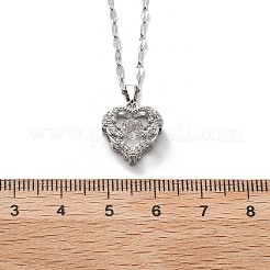 女性用304ステンレスネックレス  真鍮ガラスラインストーンペンダント付き  ハート  ステンレス鋼色  長さ15.94インチ(40.5cm)+60mmエクステンダー&nbsp;NJEW-R015-03P