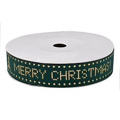 フラット クリスマス テーマ ポリエステル グログラン リボン  ホットスタンプリボン  洋服アクセサリー  濃い緑  メリークリスマス  言葉  5/8インチ（16.5mm）  約9.84ヤード（9m）/ロール&nbsp;OCOR-YWC0001-01A-03