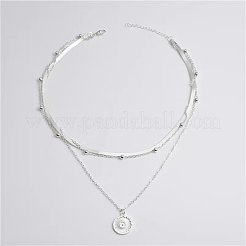 合金フラワーコインペンダント3層ネックレス（女性用）  プラチナ  11.81~17.72インチ（30~45cm）&nbsp;FS-WGE6B44-02