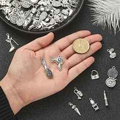 100pcs10スタイルチベットスタイルアロイペンダント  3D パドル ヘアブラシ & 口紅 & ハンドバッグ & 傘  アンティークシルバー  14.5~33x7~19x2~5.5mm  穴：1.5~2.5mm  10個/スタイル&nbsp;TIBEP-CJ0002-29