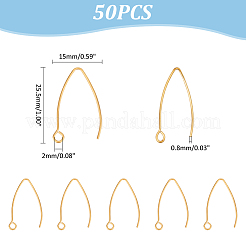 イオンプレーティング(IP) 304ステンレススチールピアスフック50個  水平ループ付き  ゴールドカラー  25.5x15x0.8mm  穴：2mm&nbsp;STAS-UN0058-58