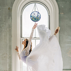 Flat Round with Butterfly Glass Hanging Suncatcher&nbsp;HJEW-WH0036-121