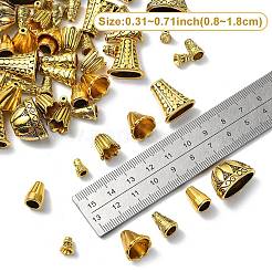 72 個 10 スタイルのチベットスタイル合金ビーズキャップ & コーン  アンティーク黄金  8~13x7~20x7~12mm  穴：1~2.5mm  7個/スタイル&nbsp;TIBE-YW0001-57
