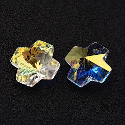 クロスファセットk9ガラスチャーム  模造オーストリアのクリスタル  14x14x8mm  穴：1mm&nbsp;EGLA-O006-05