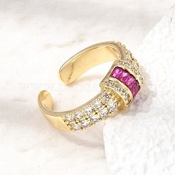 女性用真鍮マイクロパヴェキュービックジルコニアカフオープンリング  長持ちメッキ  ラックめっき  18KGP本金メッキ  ミックスカラー  7mm  usサイズ7 1/4(17.5mm)&nbsp;RJEW-L343-04G