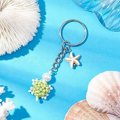 Tortoise Glass Seed Beads Pendant Keychain&nbsp;HJEW-MZ00105-03