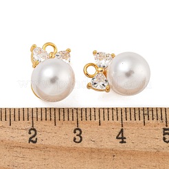 真鍮キュービックジルコニアチャーム  absプラスチックパール  蝶結び  18KGP本金メッキ  15x10x10.5mm  穴：2mm&nbsp;KK-U036-05G