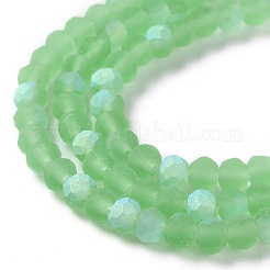 ジェイド風ガラスビーズ連売り  半分ABカラーメッキ  多面カット  艶消し  ロンデル  ミディアムシーグリーン  3.5~3.8x3mm  穴：0.8~1mm  約105~110個/連  29~31cm&nbsp;EGLA-A034-T3mm-MB09