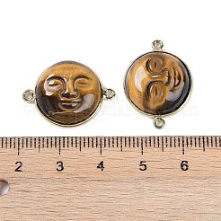 天然タイガーアイの笑顔リンクコネクタチャーム  金色のラックメッキ真鍮フラットラウンドチャーム  23x17x6.7mm  穴：1.2mm&nbsp;G-K372-01G