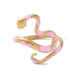 女性用304ステンレススチールオープンカフエナメルリング  ヘビ  18KGP本金メッキ  20.5mm  内径：17mm&nbsp;RJEW-M020-04G-03