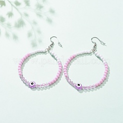 レジンナザールボンジュウ＆アクリルビーズビッグリングダングルピアス  女性用304ステンレスジュエリー  プラム  77mm  ピン：0.6mm&nbsp;EJEW-JE04999-01