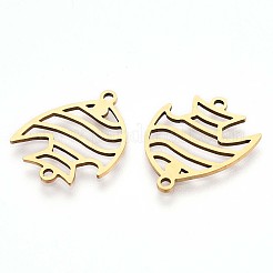 201 ステンレススチールリンクコネクター  レーザー切断  魚  ゴールドカラー  19x16x1mm  穴：1.4mm&nbsp;STAS-R104-046G