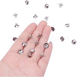 304ステンレススチールカップパールペグベイルピンペンダント  片穴パーツ用  ステンレス鋼色  8x8mm  穴：2mm  ピン：0.7mm&nbsp;STAS-PH0010-32P